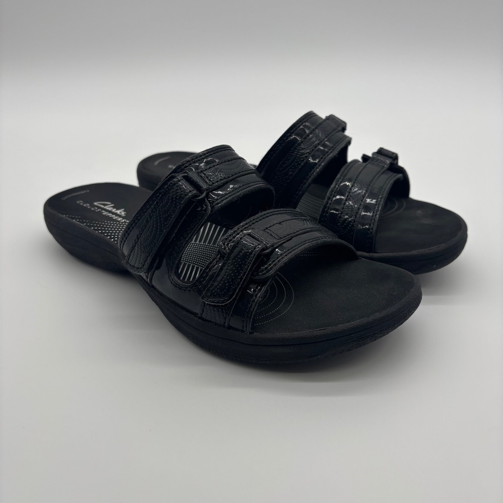 Clarks Cloudsteppers Slide Sandals Women 7 Black Arla Glison Adjustable Straps - Picture 2 of 13